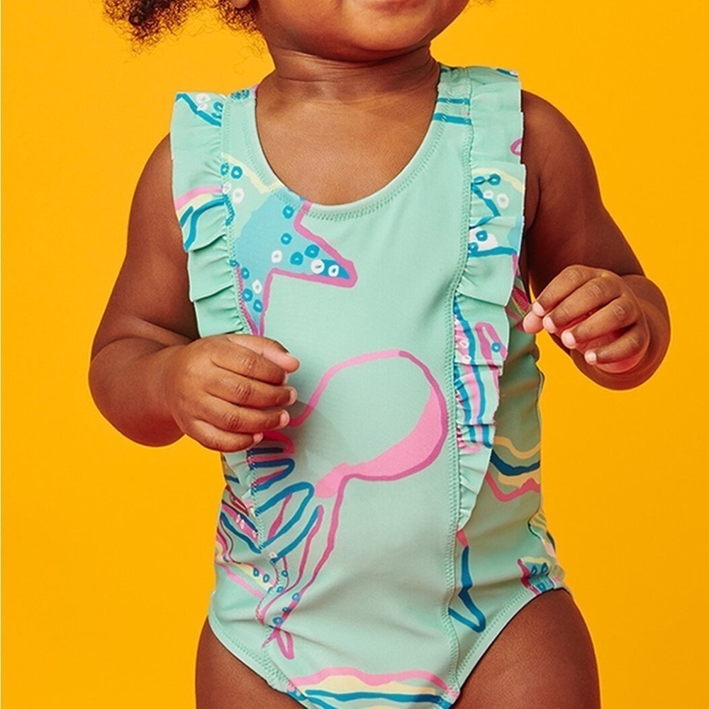NEW Tea Collection Teal One-Piece Ruffle Swimsuit - Picture 3 of 4